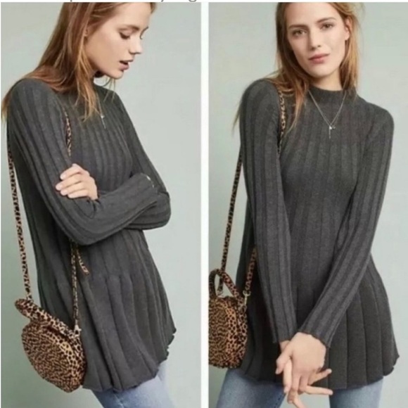 Anthropologie Dresses & Skirts - Rosie Neira for Anthropologie Gray Cable Knit Tunic/ Mini Sweater Dress Size L